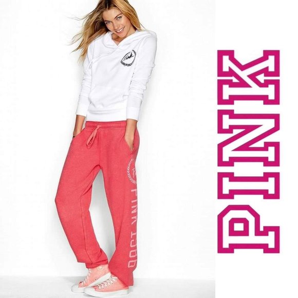 Victoria's Secret PINK | Distressed Coral Logo Print Joggers | Size Large - Picture 1 of 14